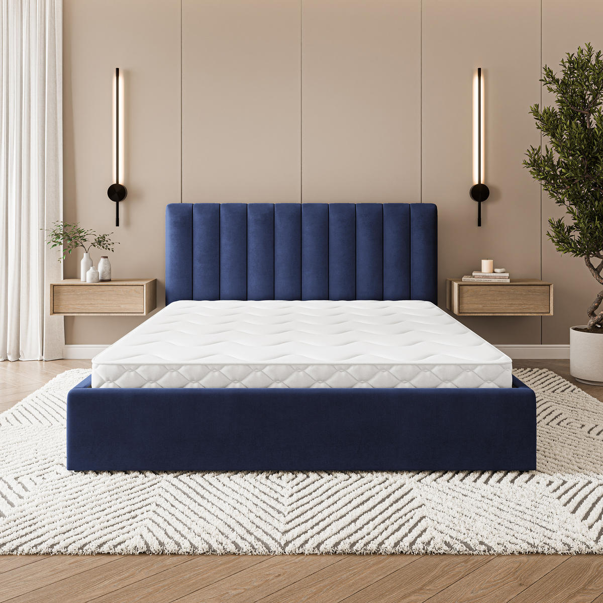 POLSTERBETT DEMERA MGV 120x200 cm mit Bettkästen - Blau - Blau, Holz (120/200cm) - MASSENO