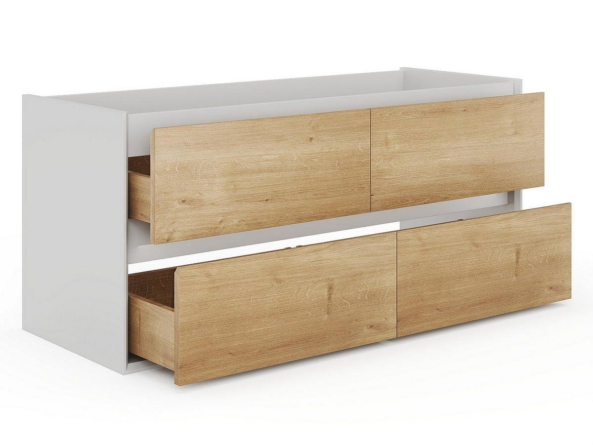 WASCHBECKENUNTERSCHRANK - 120 cm x 45.6 cm - holz - naturfarben hell, weiß Lannick - Naturfarben/Weiß, Holz (120/55/45.6cm) - Vente-Unique