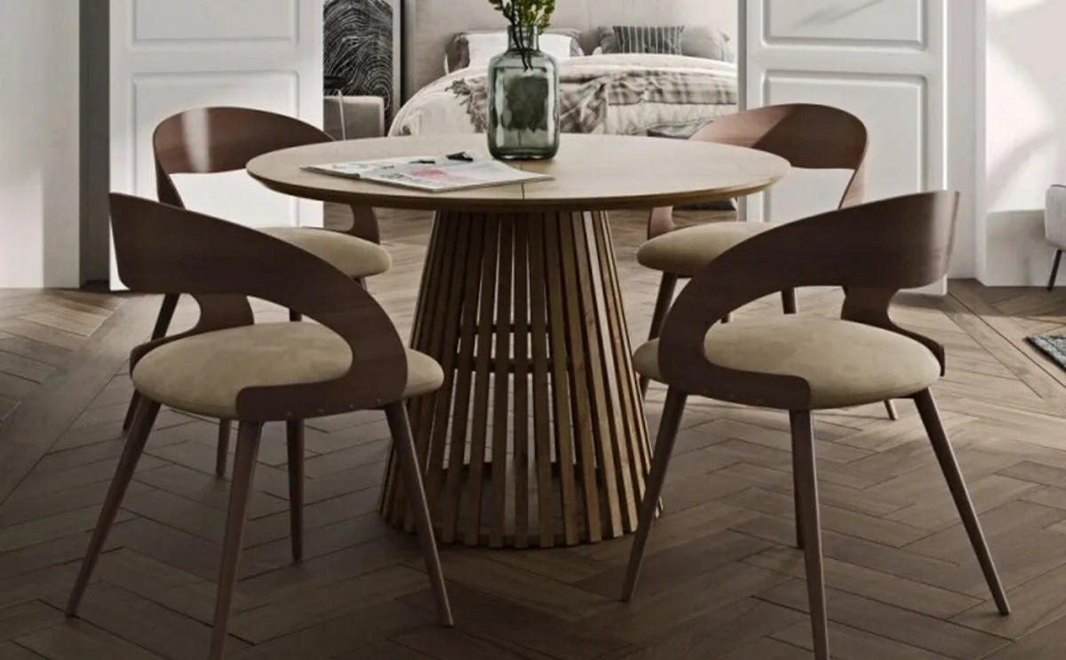 RUND ESSZIMMERTISCH DUSTO, ausziehbarer Tisch Durchmesser: 100/200 cm, Wohnzimmertisch Farbe: CRAFT, mit Holzbeinen - Braun, Holzwerkstoff (100/100/79cm) - Sepro Meble