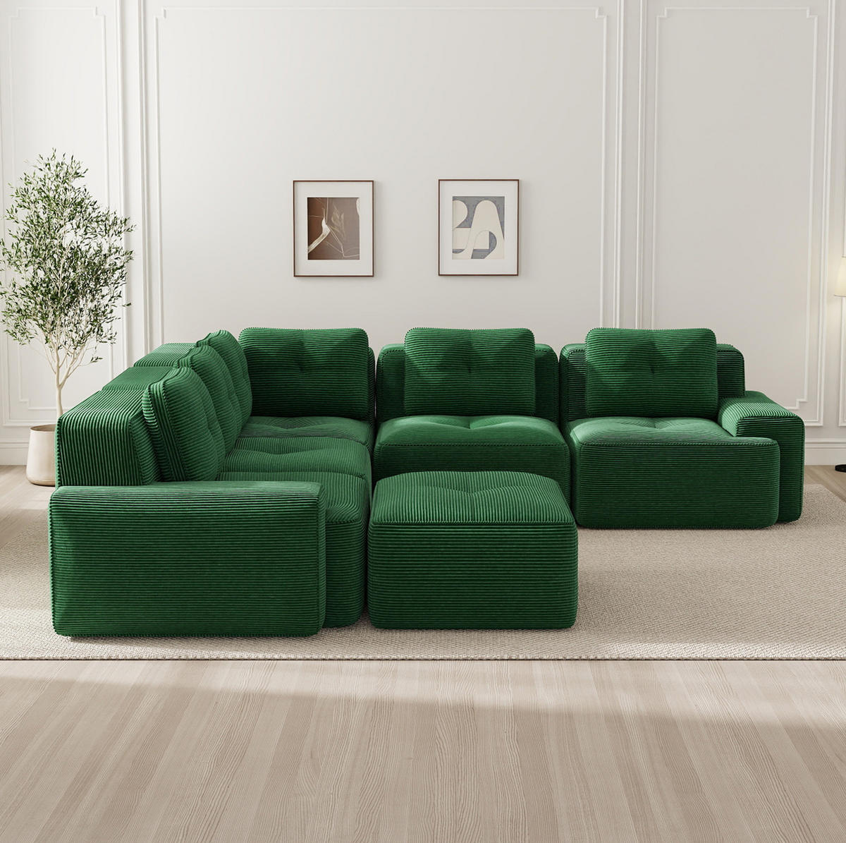 SOFA modulares Ecksofa Cordstoff Grün - Grün, Kunststoff (295/295cm) - Meubliv