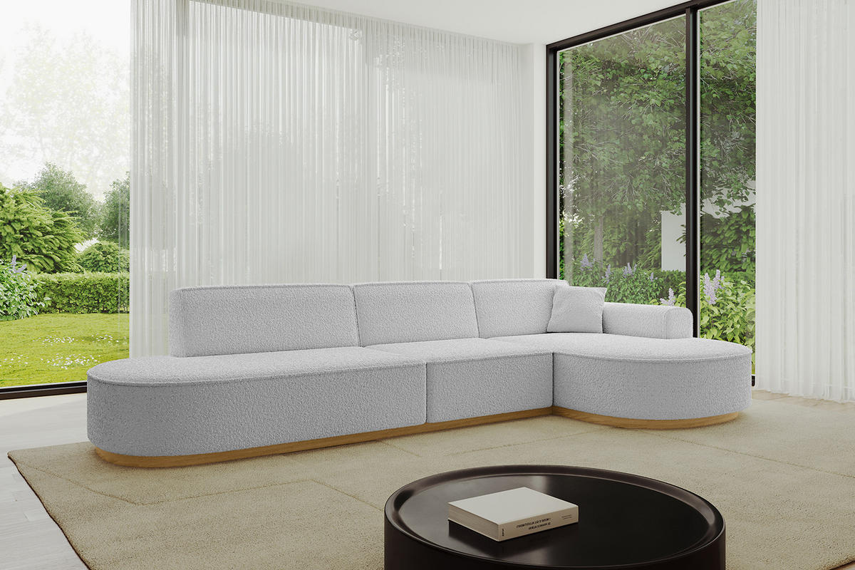 ECKSOFA Ottomane Rechts MARI-L2-v2 - 328x171x83 cm Hellgrau Bouclé - Hellgrau, Holzwerkstoff/Textil (171/328cm) - ALTDECOR