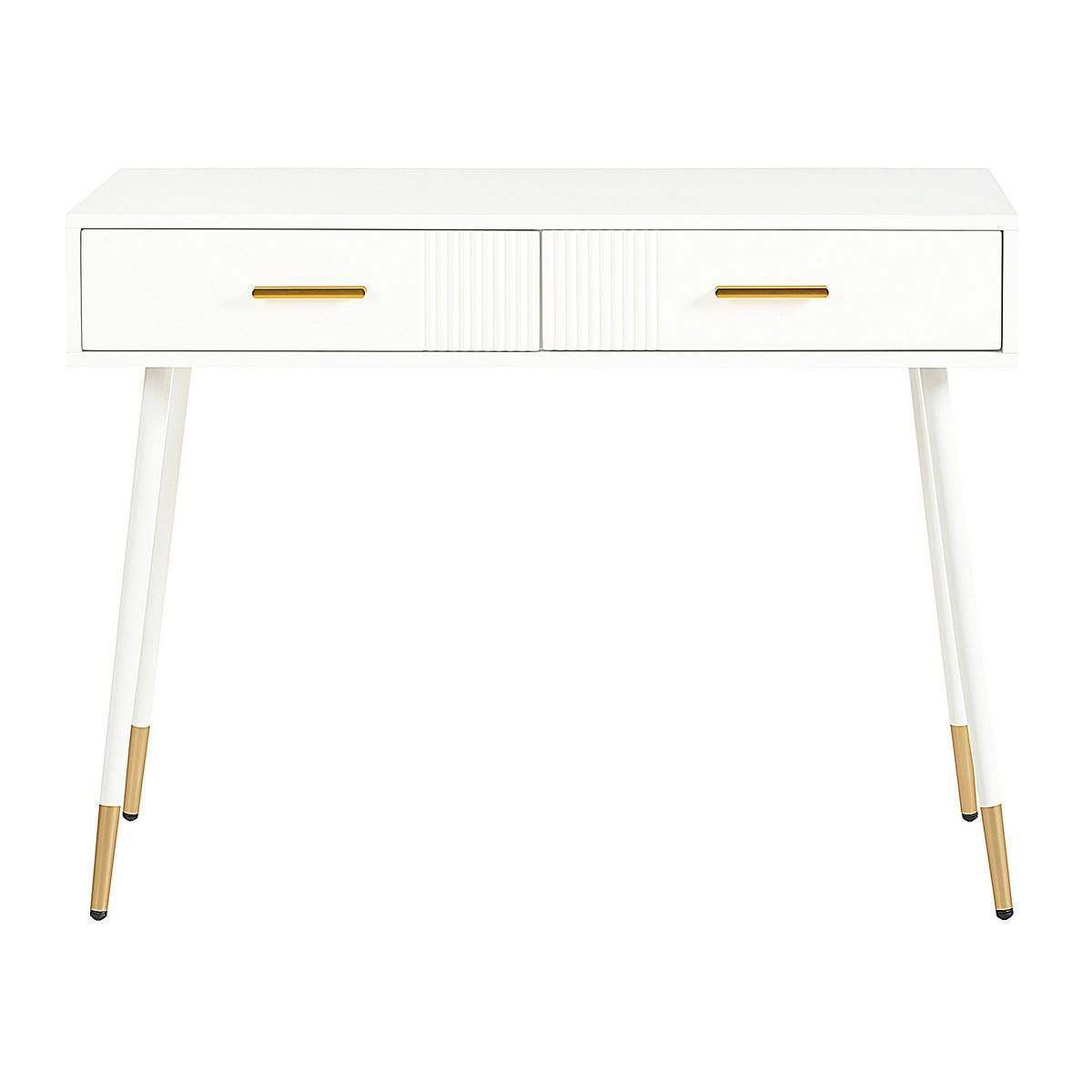 SCHMINKTISCH 100/40/76 cm in Weiß mit 2 Schubladen und goldfarbenen Metallfüßen - Weiß, Holzwerkstoff (40/76/100cm) - Flora Grace