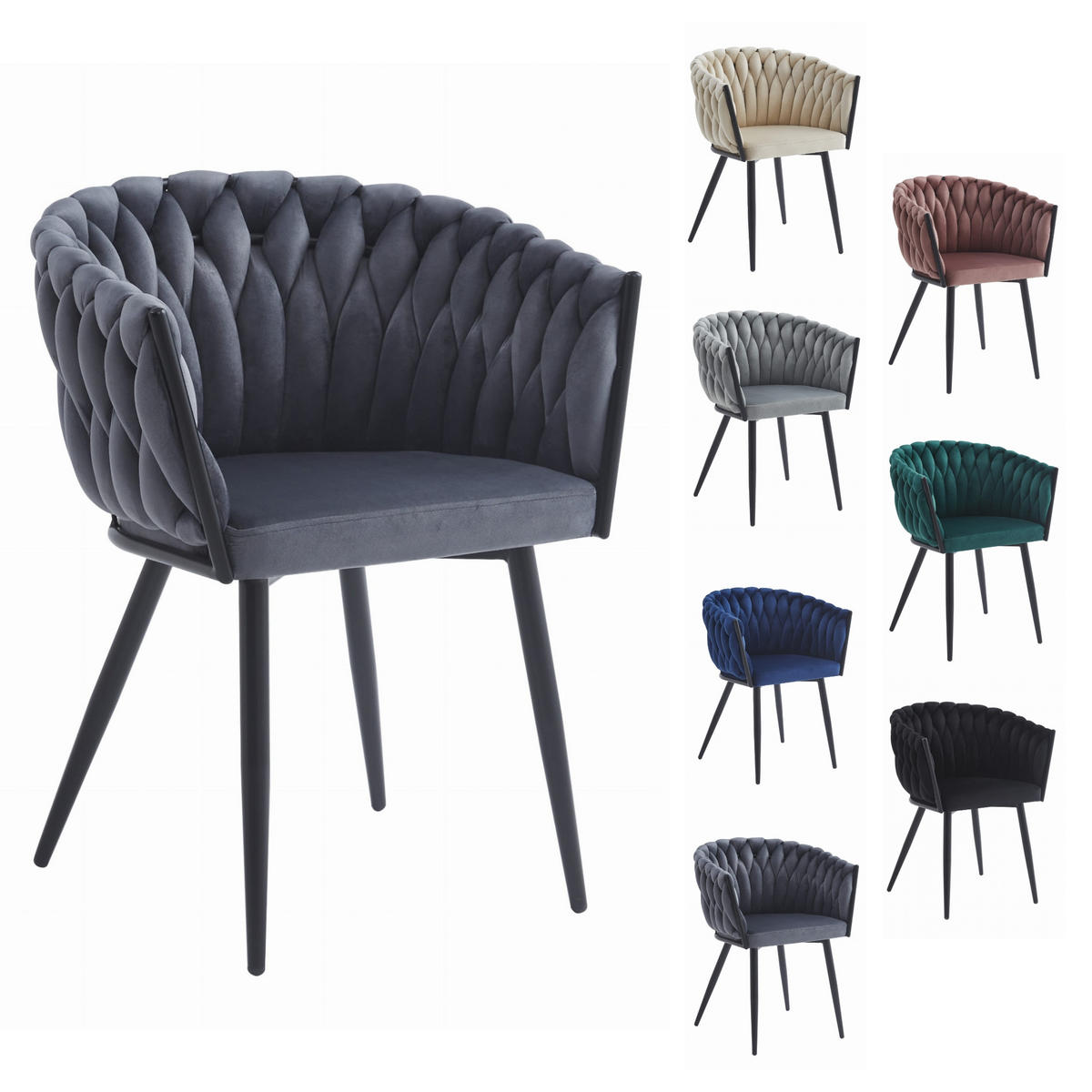 STUHL ARONA 4-er Set, Grau, Schwarze metallische Beine - Anthrazit, Textil/Metall (61/79/55cm) - Komodee