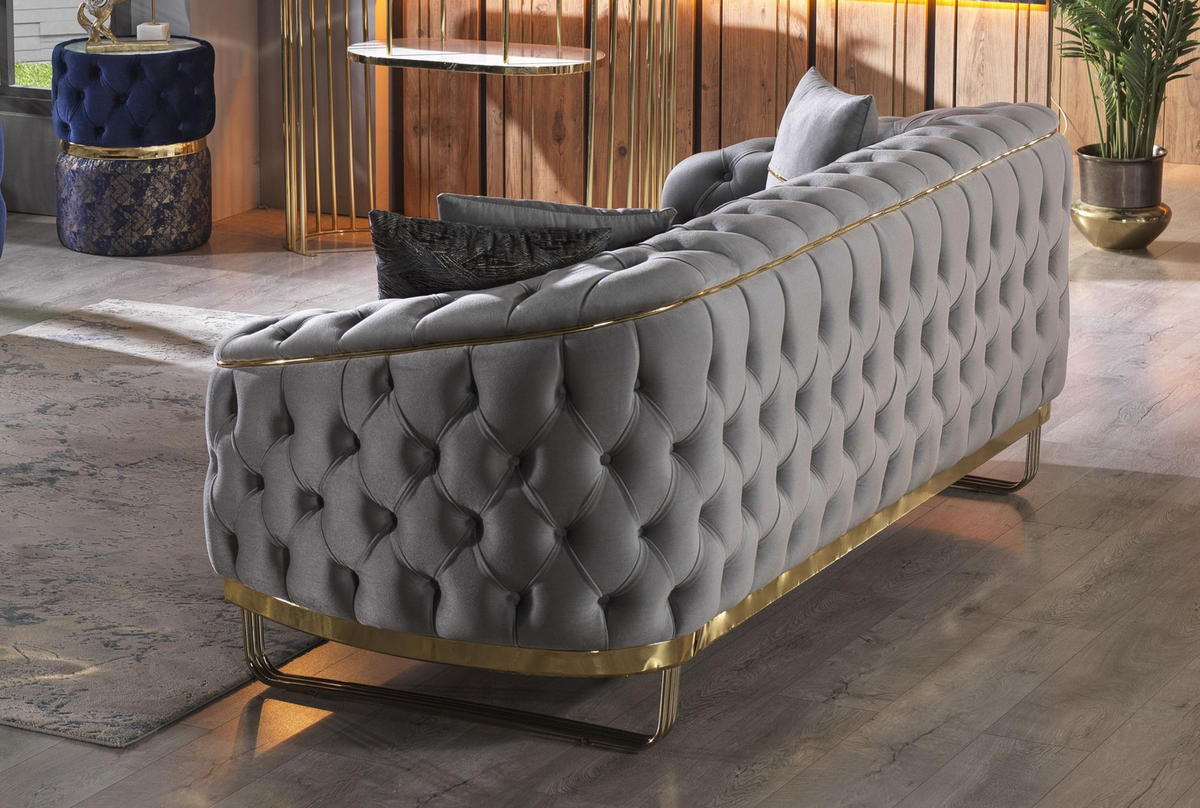 SITZGARNITUR Fairy Grau Stellvariante:3+3+1 - Grau, Holz (240/70/100cm) - Villa Möbel