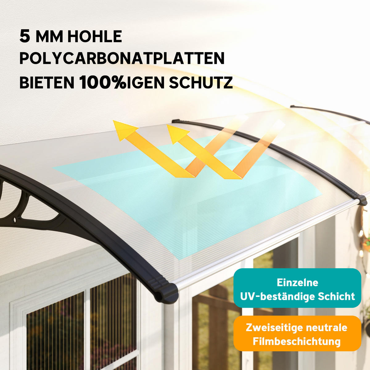 PULTVORDACH Vordach für Haustür 75x195x23 cm 5mm Polycarbonat Alu Transparent - Multicolor, Kunststoff (195/23/75cm) - Outsunny
