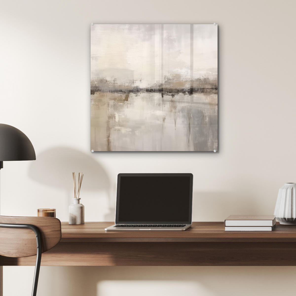 ACRYLGLASBILD Moderne Kunst - Abstrakt - Beige 50x50 cm - Beige, Glas (50/50cm) - MuchoWow