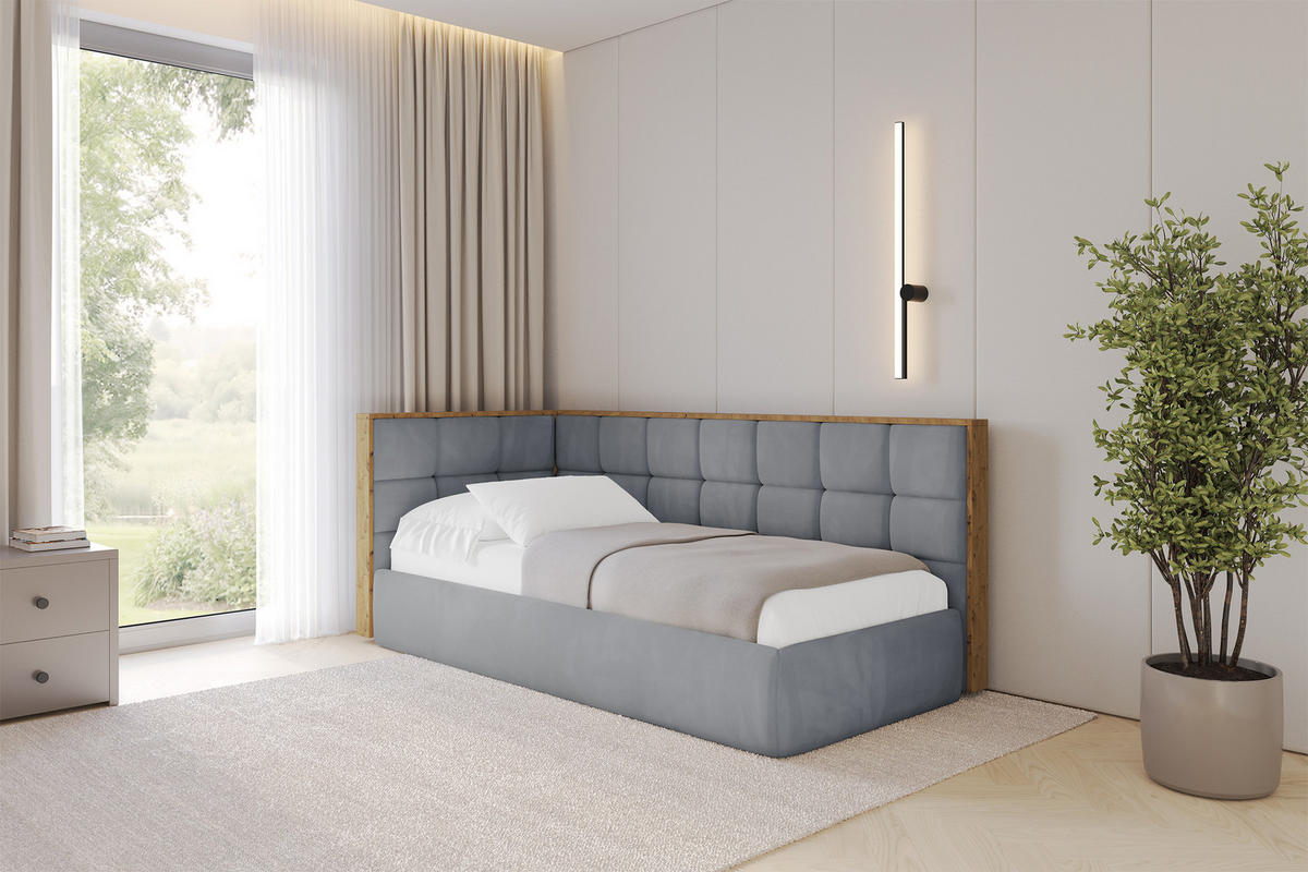 EINZELLBETT Jugendbett mit Bettkasten, Rechts - SOVY 100x200 Grau - Blaugrau, Holzwerkstoff/Textil (100/200cm) - ALTDECOR