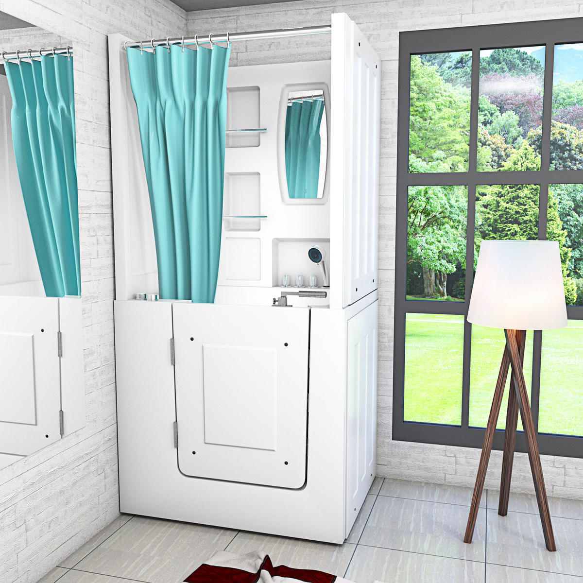 SENIORENDUSCHE Wanne Whirlpool S02D-WP-TH-A-L 78x100x205cm - Weiß, Glas/Kunststoff (78/100/205cm) - AcquaVapore by Sandra Jentho