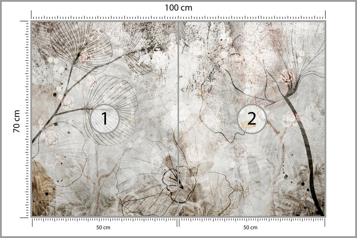 FOTOTAPETE für Wohnzimmer Vintage Blätter Blumen Beton Abstrakt 100x70 - Gelb/Orange, Papier (100/70cm) - Muralo