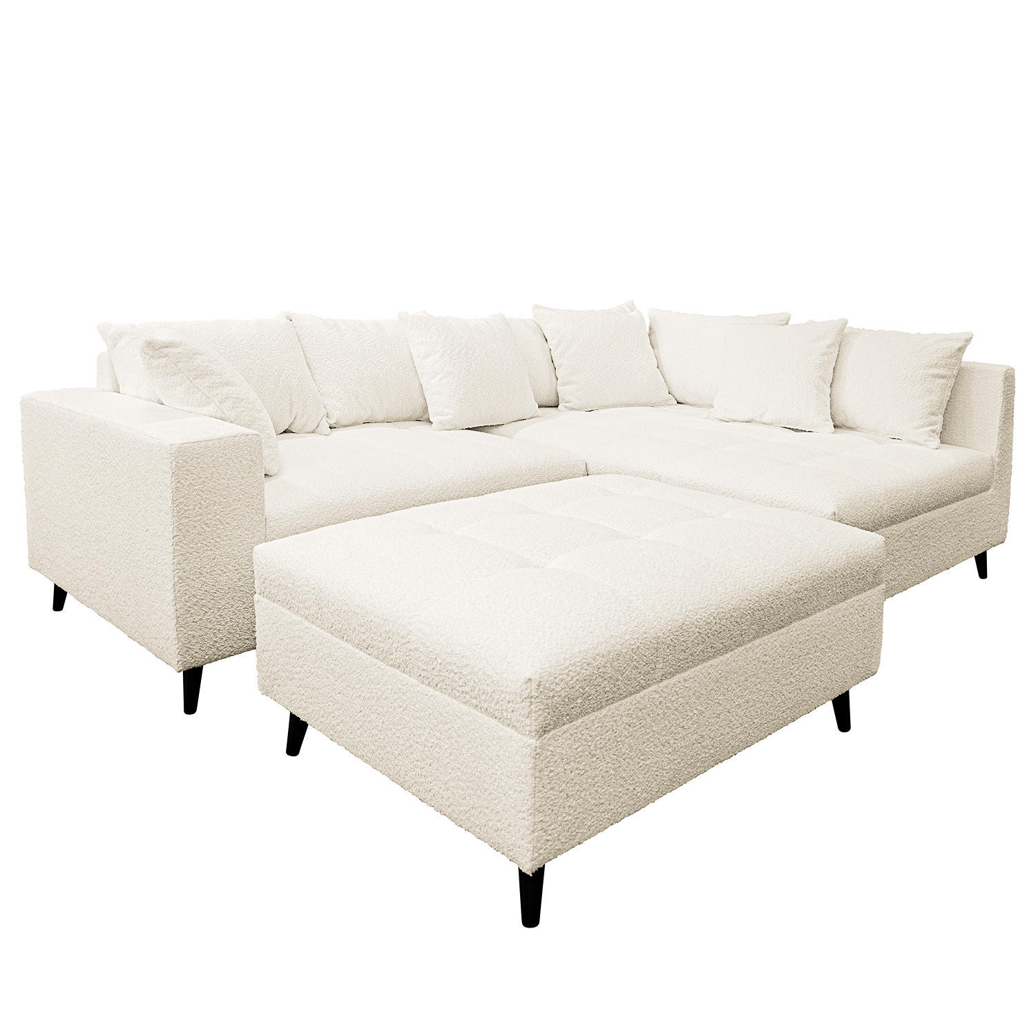 ECKSOFA mit Ottomane und Hocker - Schwarz/Weiß, Birkenholz/Textil (247/174cm) - home24
