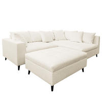 ECKSOFA mit Ottomane und Hocker - Schwarz/Weiß, Birkenholz/Textil (247/174cm) - home24