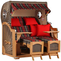 STRANDKORB Düne Grande Bullauge Teak PE Grey Dessin 529 - Rot/Braun, Metall (142/170/95cm) - Mr. Deko