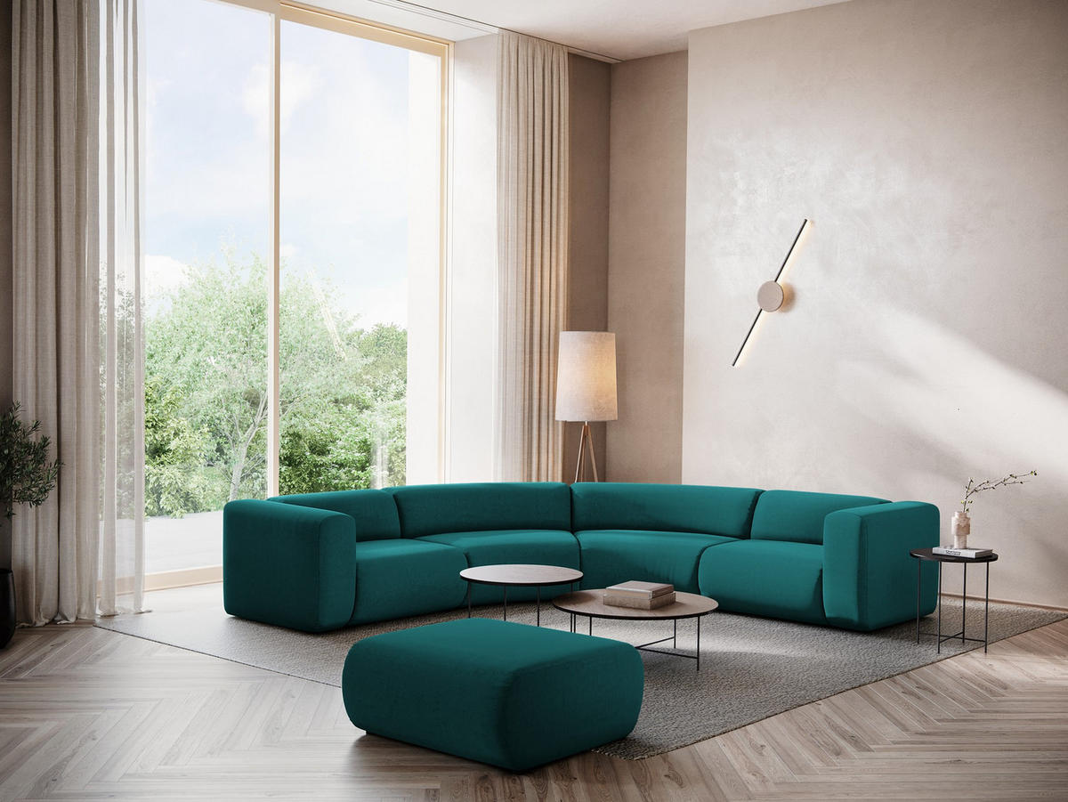 ECKSOFA Samt Stoff Blau - Blau/Petrol, Kunststoff/Textil (318/318cm) - Makamii