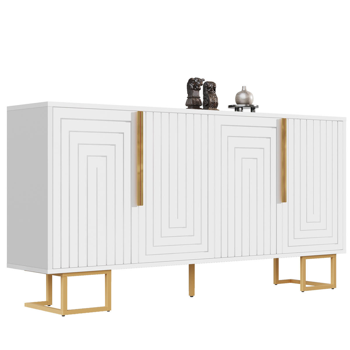 SIDEBOARD mit 3 Türen und Goldenen Akzenten Weiß - Weiß, Holzwerkstoff/Metall (152/75/40cm) - Urban Meuble