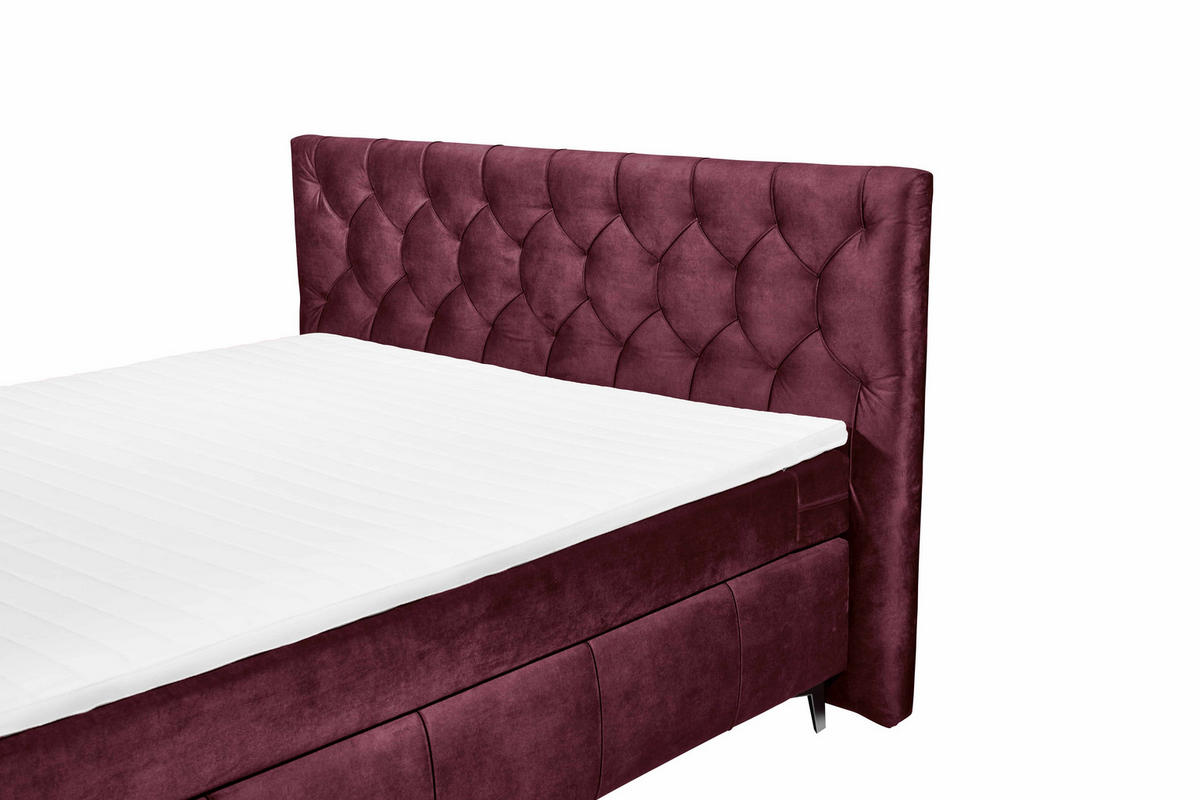 BOXSPRINGBETT 180 x 200 cm – 7‑Zonen-Tonnentaschen-Federkernmatratze, HR‑30 Topper, Samtoptik - Blau/Dunkelgrau, Kunststoff/Textil (180/200cm) - ed exciting design