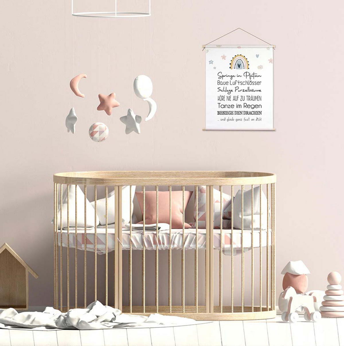 POSTER aus Stoff 40x50 cm Bild Kinderzimmer Wünsche - Beige, Textil (40/50/2cm) - artissimo