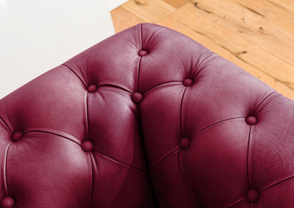 SOFA 2-Sitzer Echtleder 158x82x75 rot CHESTERFIELD #402 - Rot, Leder (162/75/82cm) - Massivmoebel24