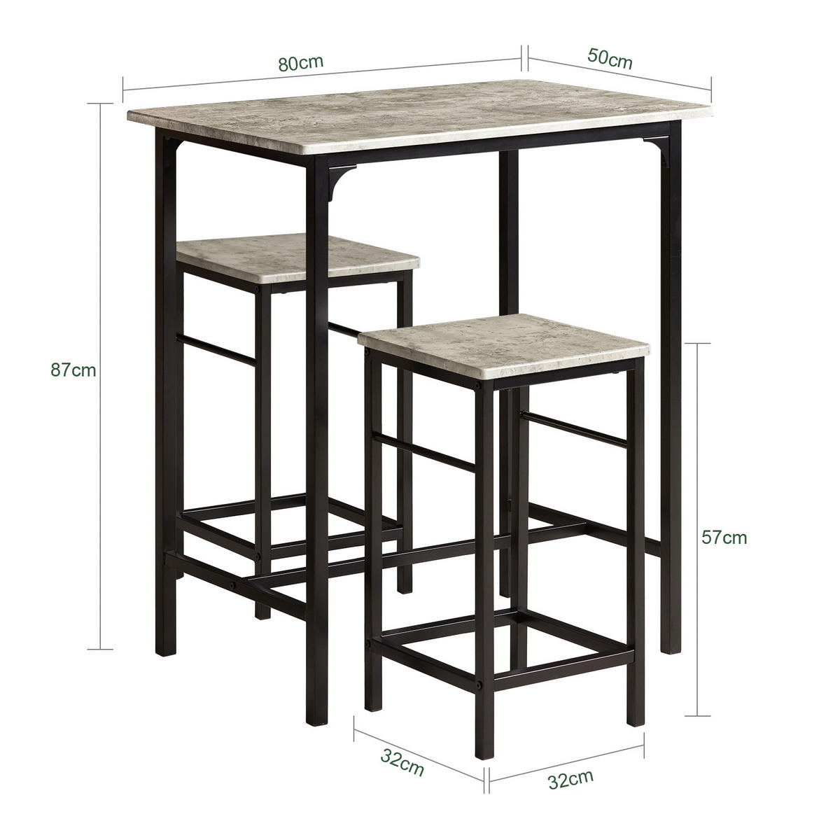 BARTISCH + 2 x BARHOCKER - Grau, Holzwerkstoff (80/88/50cm) - SoBuy