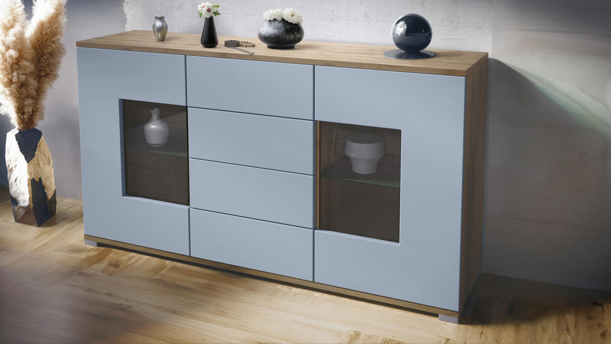 SIDEBOARD Grömitz Denim matt - Pastellblau, Holzwerkstoff (138.5/75.5/35cm) - Vladon