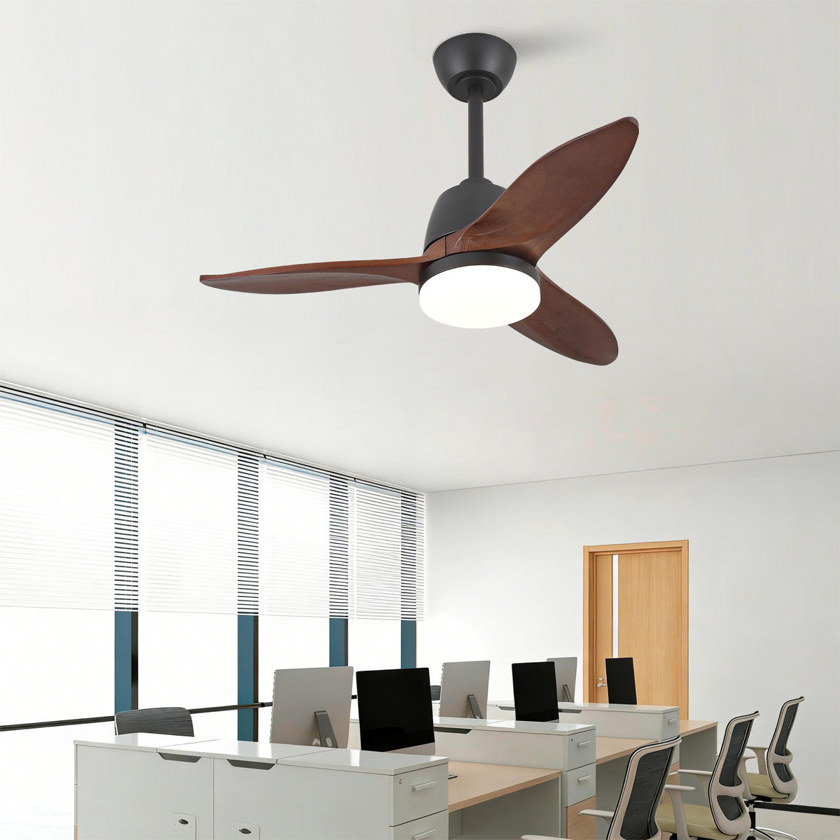 DECKENVENTILATOR DE-16248 36 Zoll mit Holzflügeln & Steuergriff Schwarz - Walnussfarben, Holz (92/92/45cm) - ComfortXL