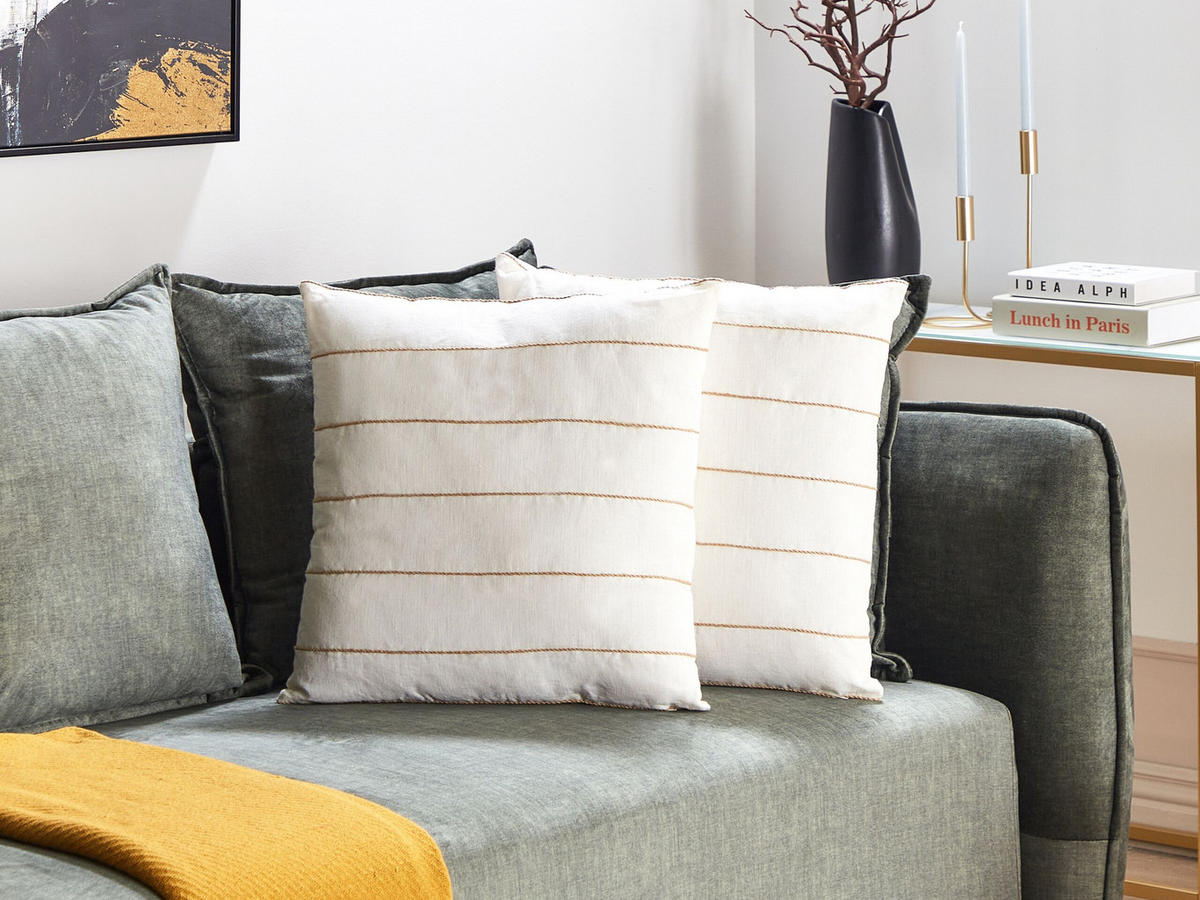 Dekokissen 2er-Set Cremeweiß 50/50 cm Milas - Beige/Weiß, Textil (50/50cm) - Beliani