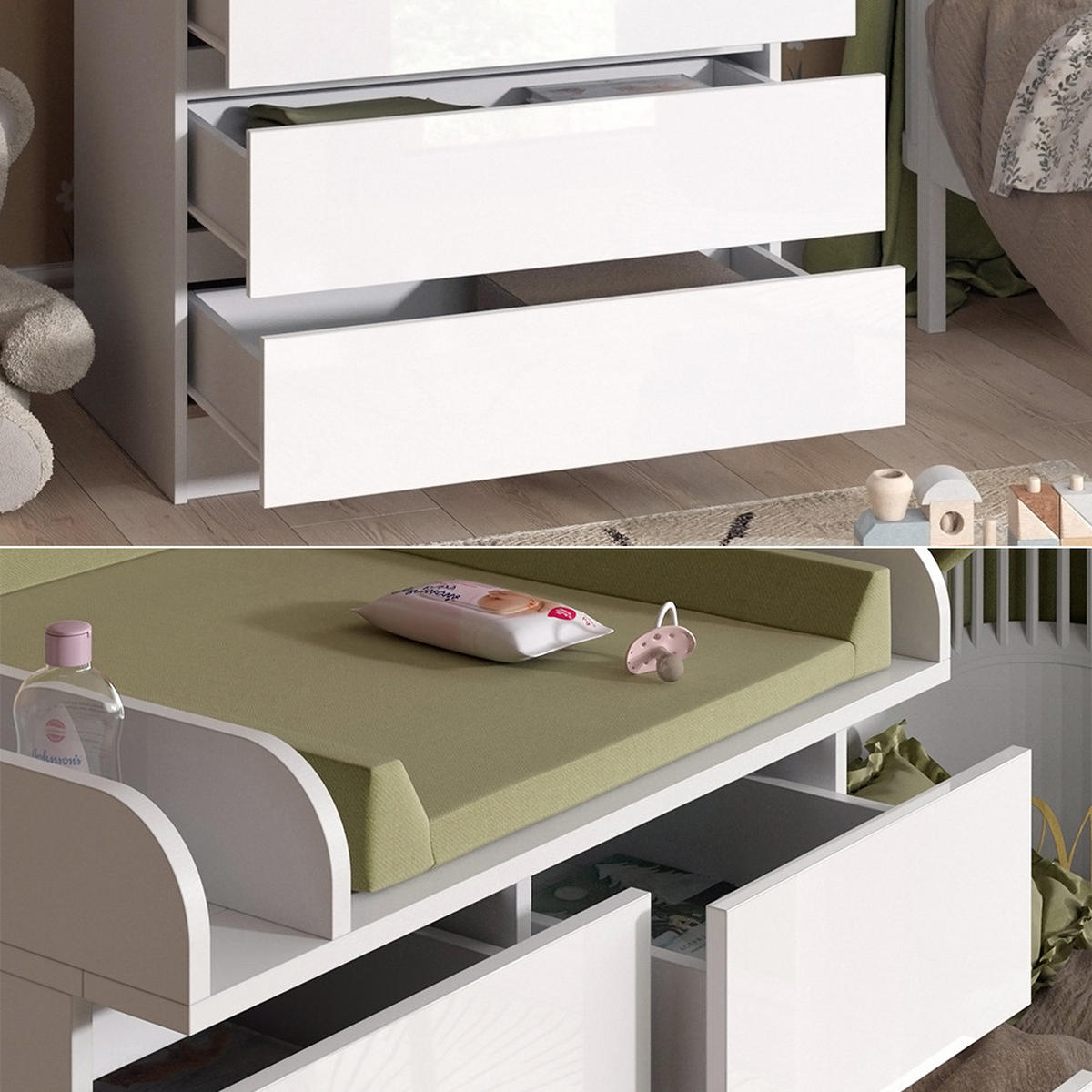 WICKELKOMMODE Emma Weiß 80 x 110.2 cm mit 5 Schubladen - Weiß Hochglanz/Weiß, Holzwerkstoff (80/110.2/76cm) - Vicco