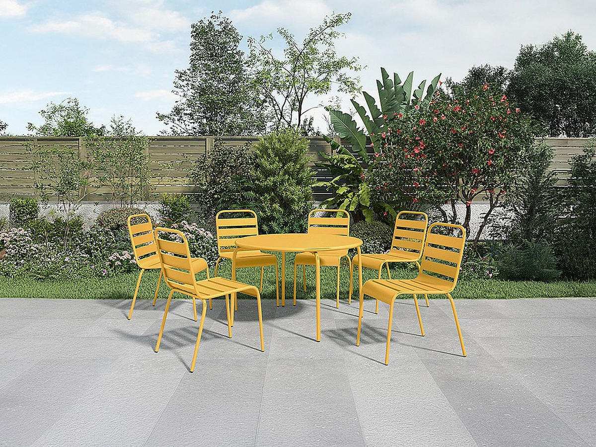 GARTENTISCH - 6 -Sitzer - Stahl - senffarben - MIRMANDE - Gelb, Metall (130/130/74cm) - Vente-Unique