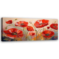 WANDBILD bemalte mohnblumen mit roten blumen - Rot, Textil (90/30cm) - Feeby