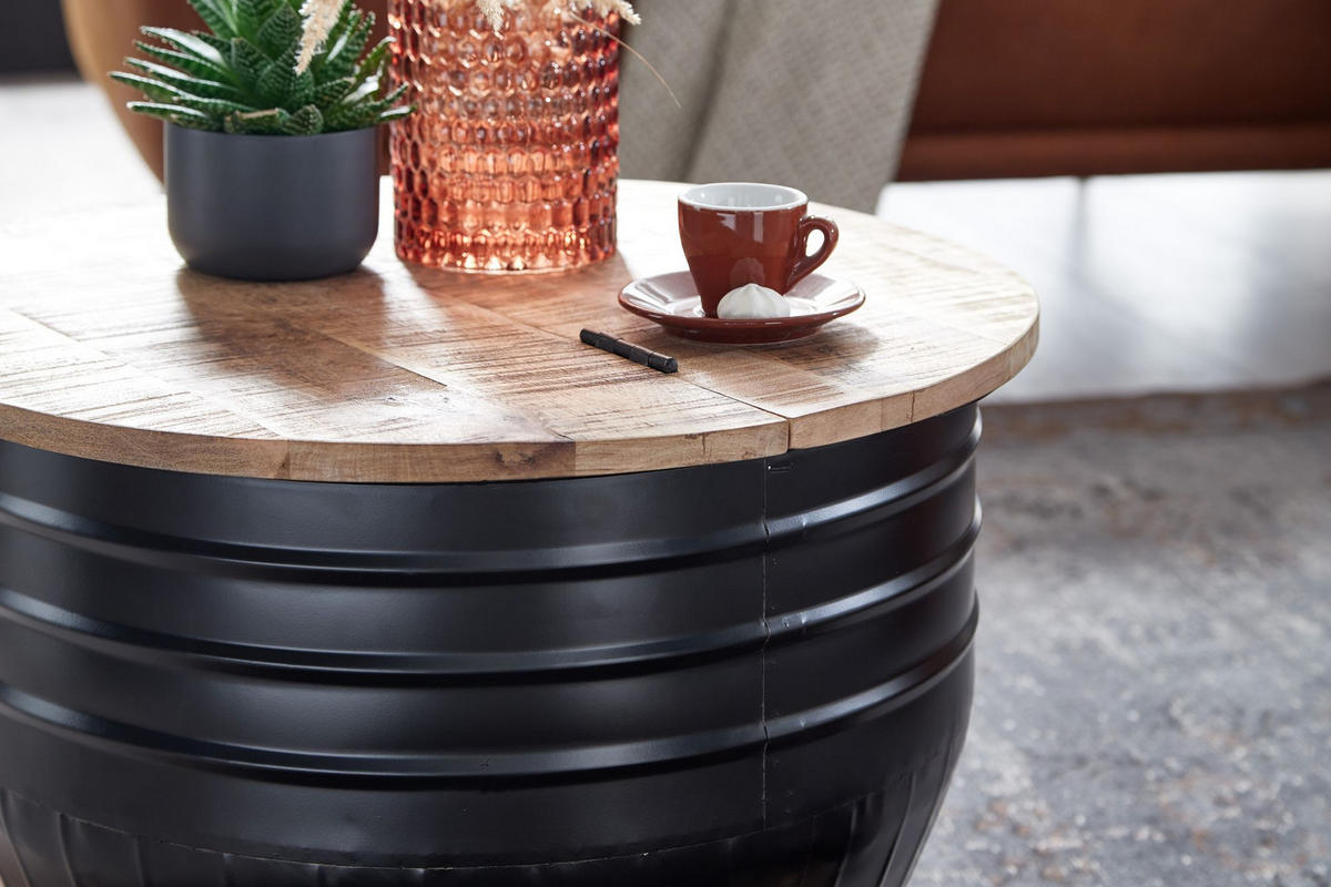 COUCHTISCH Mango Massivholz Industrial Stil mit Stauraum handgefertigtes Unikat - Schwarz, Holz/Metall (60/60/41cm) - KADIMA DESIGN
