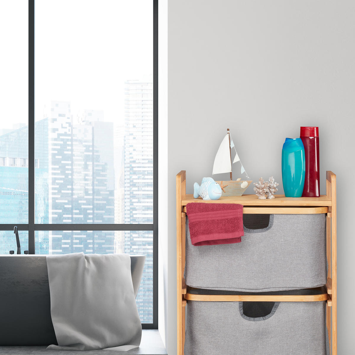 WÄSCHESORTIERER - Multicolor, Holz/Textil (44/96/34.5cm) - Relaxdays