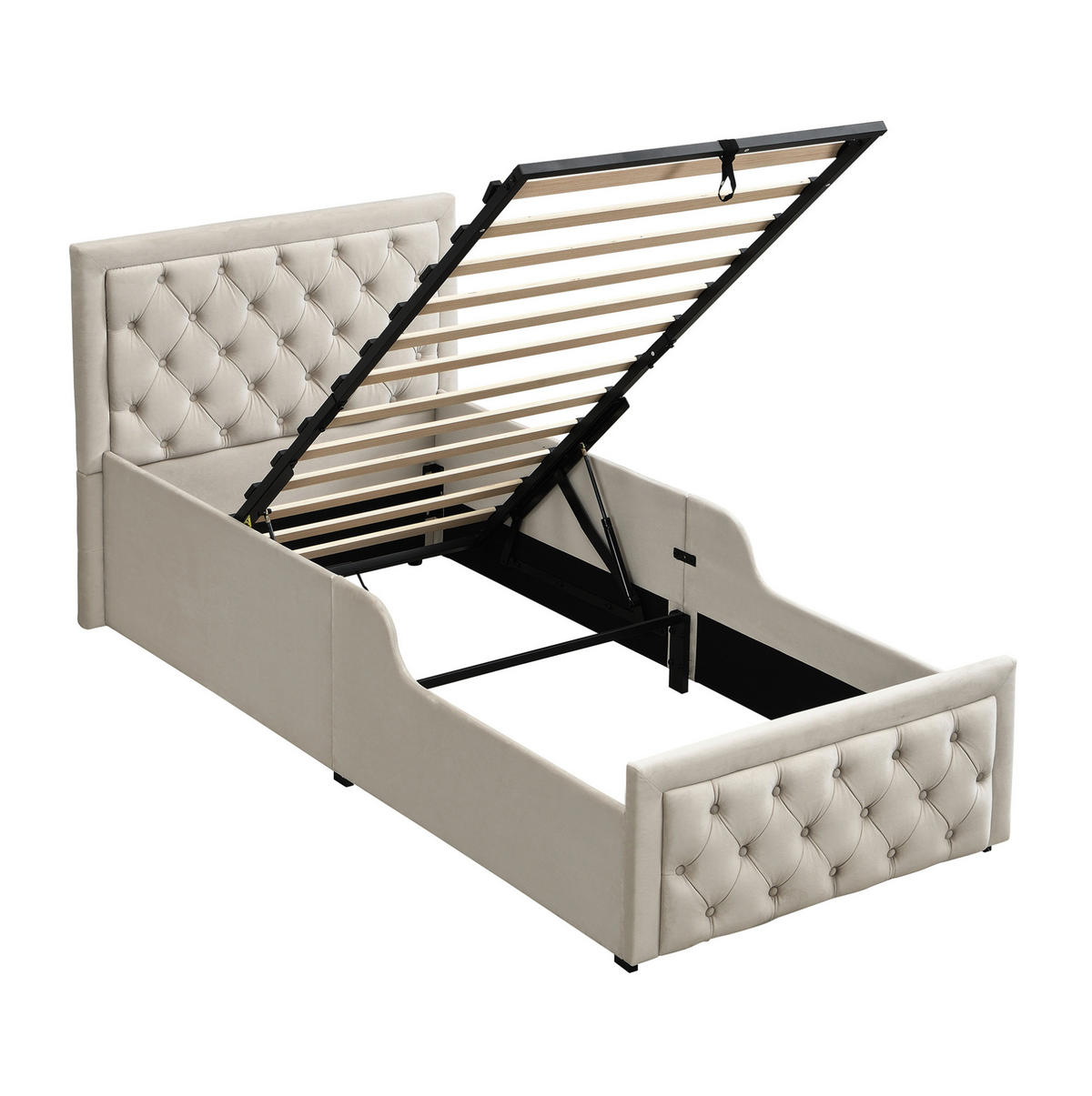KINDERBETT 90/200 cm aus Samt in Beige – mit Stauraum und Lattenrost - Beige, Holzwerkstoff (90/200cm) - BEAOK