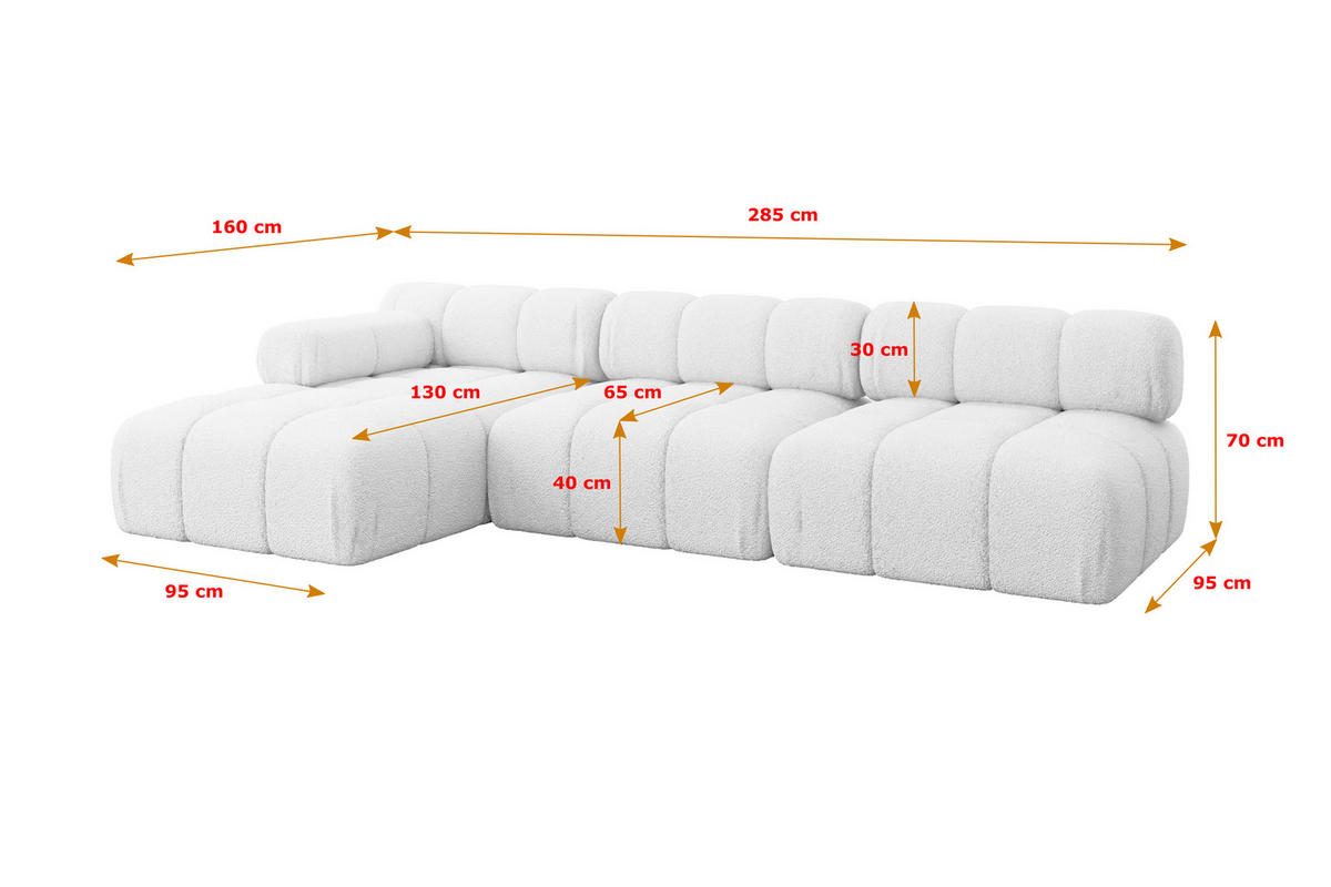 ECKSOFA modulares Sofa Razon-L2 - 285x160x70 cm Weiß Bouclé - Weiß, Holzwerkstoff/Textil (285/160cm) - ALTDECOR
