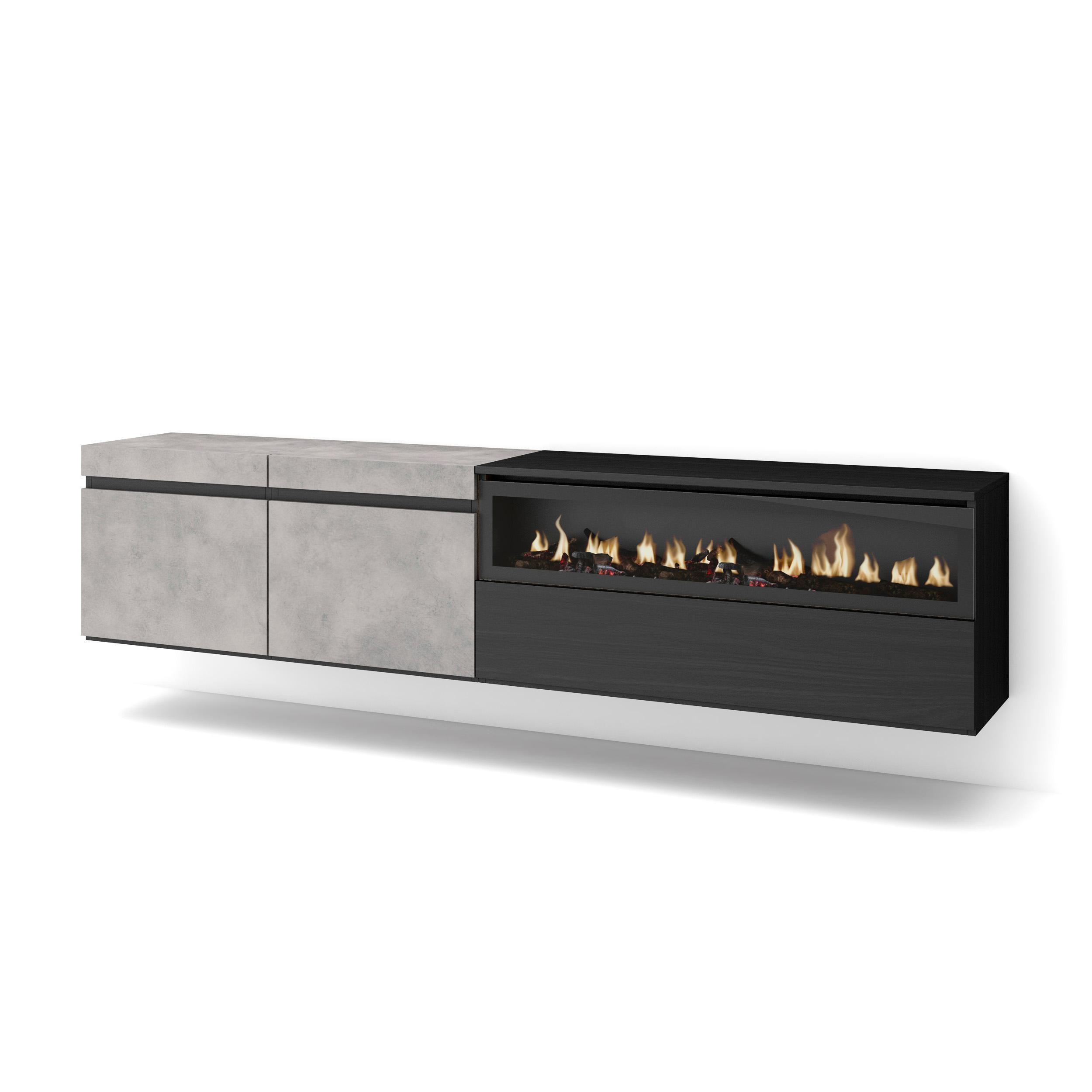 LOWBOARD Elektrokamin, Hängend, zementgrau, 200/35/45cm - Grau, Holzwerkstoff (200/45/35cm) - Skraut Home