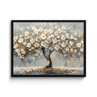 POSTER MIT RAHMEN Baum - Blumen - Weiß - Natur - Kunst 80x60 cm - Weiß, Papier (80/60cm) - MuchoWow