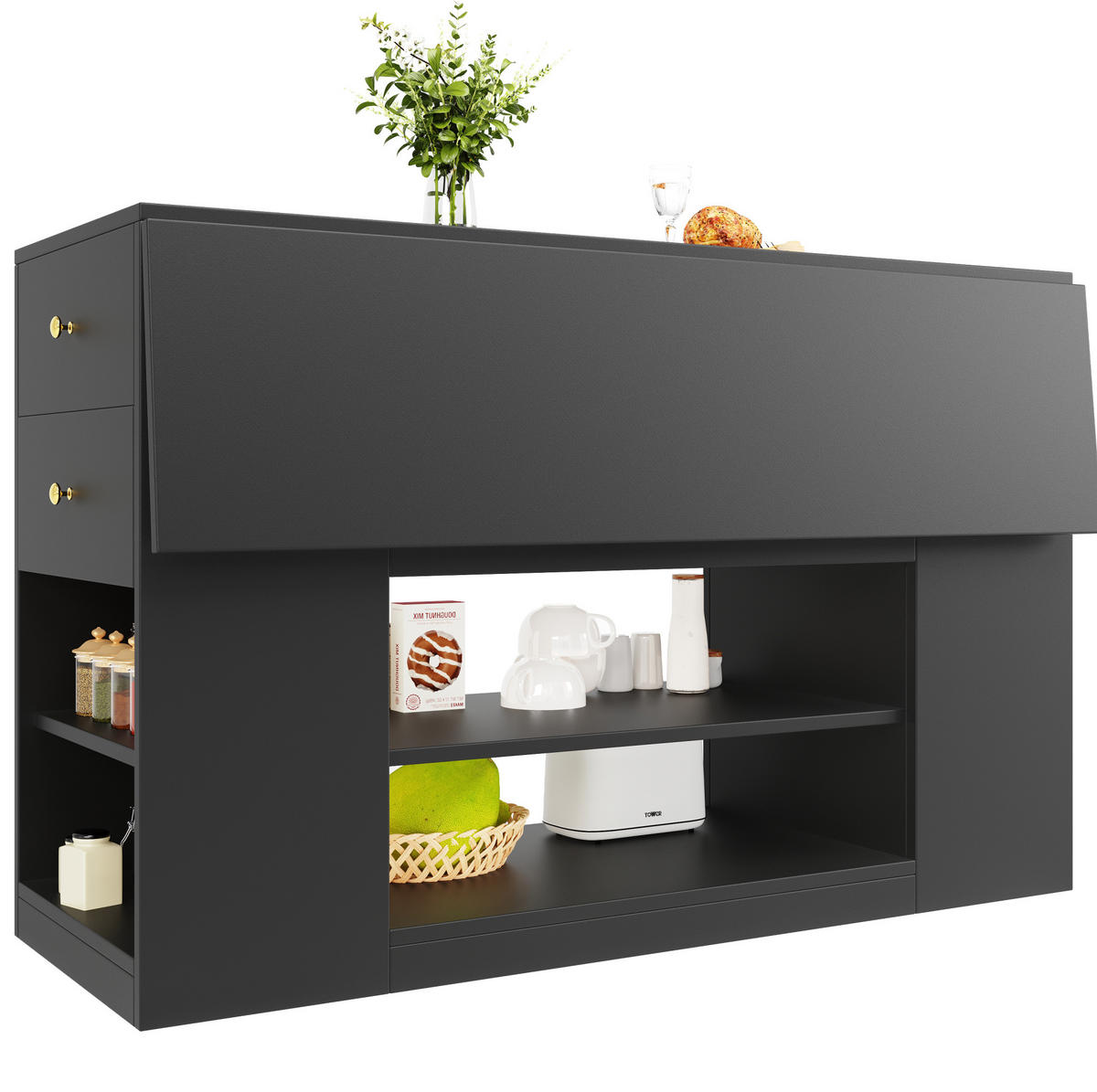 KÜCHENINSEL 140/40/90 cm schwarz mit klappbarer Tischplatte - Schwarz, Holzwerkstoff (140/90/70cm) - OKWISH
