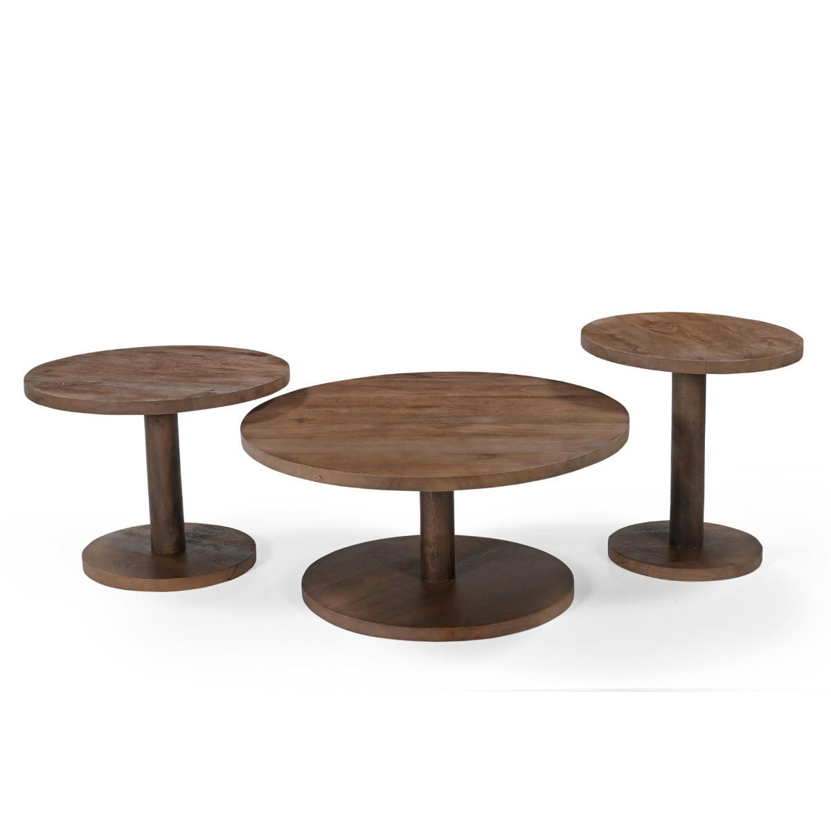 BEISTELLTISCH rund 3er Set aus Mangoholz 70/50/42cm, dunkelbraun - Dunkelbraun, Holz (70/70/38cm) - Giga Meubel