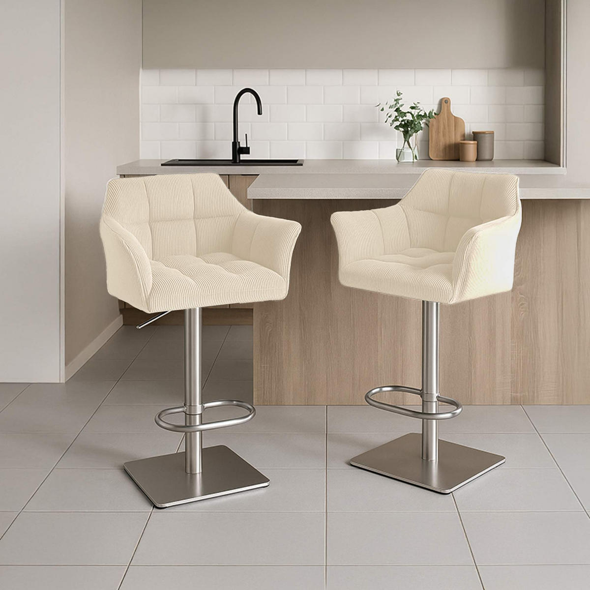 BARHOCKER Cord Creme - Creme/Schwarz, Textil/Metall (64/88/45cm) - CLP