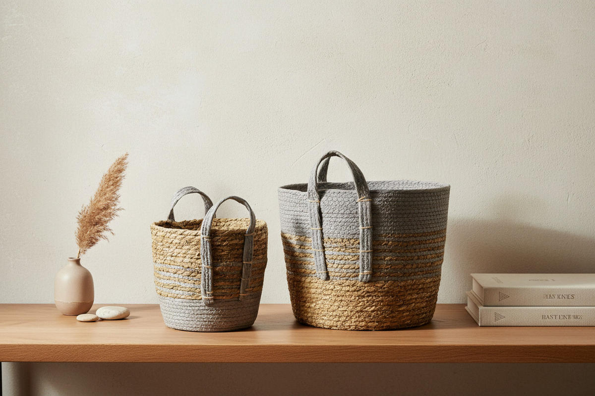 KORB Bali grau 33/33/26 cm Seegras - Grau, Naturmaterialien (33/26/33cm) - Mondex
