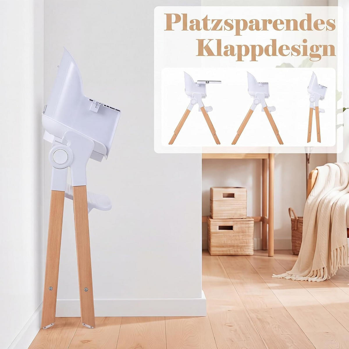 KINDERHOCHSTUHL mit Tablett grau - Grau, Holz (71/93/58cm) - COSTWAY