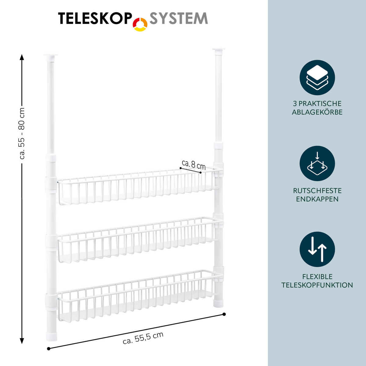 TELESKOP-GEWÜRZREGAL, weiß, Metall - Weiß, Metall (55/80/8cm) - bremermann