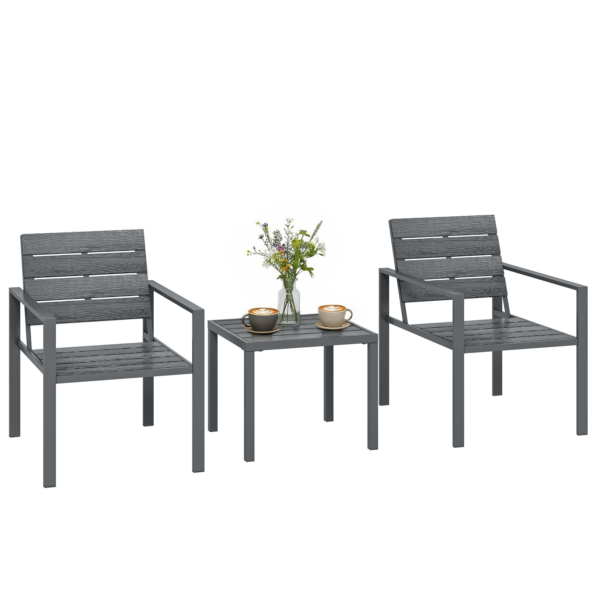 GARTEN-BEISTELLTISCHSET Dunkelgrau 3 Stück - Dunkelgrau, Metall (50.5/48.3/42cm) - GiPP