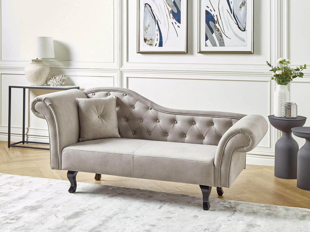 CHAISCHAISELONGUE Samtstoff taupe links Lattes - Beige/Dunkelbraun, Textil (192/81/59cm) - Beliani