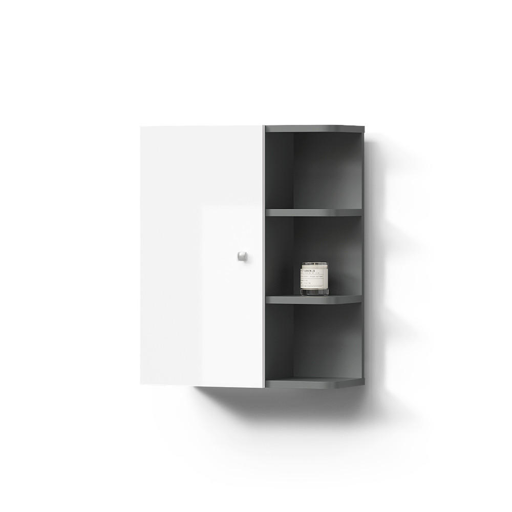 BADSCHRANK Fucino Weiß Hochglanz 47.2 x 59.2 cm - Weiß Hochglanz/Anthrazit, Holzwerkstoff (47.2/59.2/20.8cm) - Livinity®
