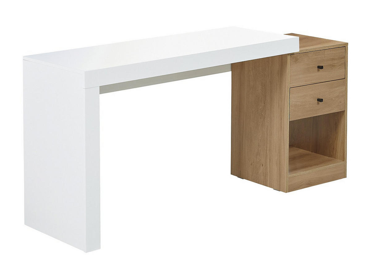 SCHREIBTISCH ausziehbar mit 2 Schubladen & 1 Ablage - Weiß & Eichefarben - EVAN - Naturfarben, Holz (46/140/75.3cm) - Vente-Unique