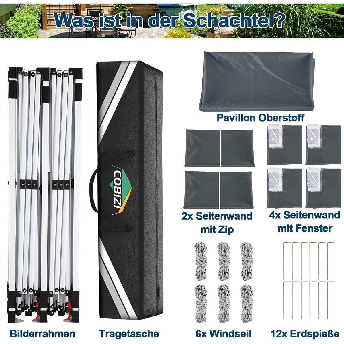 FALTPAVILLON 3 x 6 m Dunkelgrau Wasserdicht mit 6 Seitenteilen - Grau, Textil (300/300/600cm)