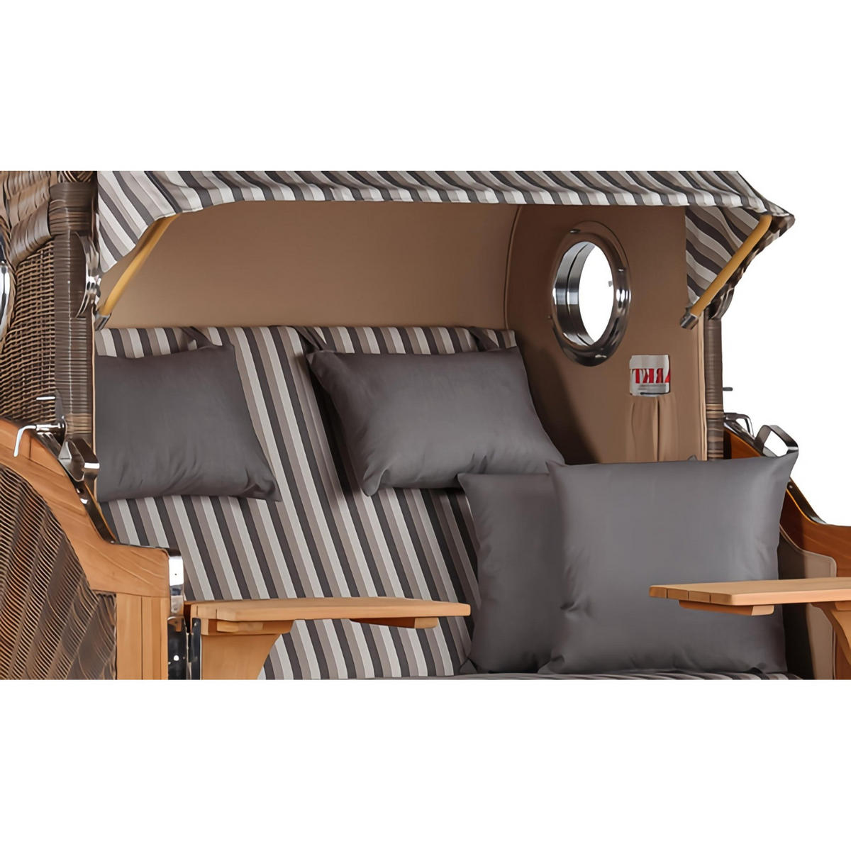 STRANDKORB Düne Grande Bullauge Teak PE Grey Dessin 545 - Braun/Grau, Metall (142/170/95cm) - Mr. Deko