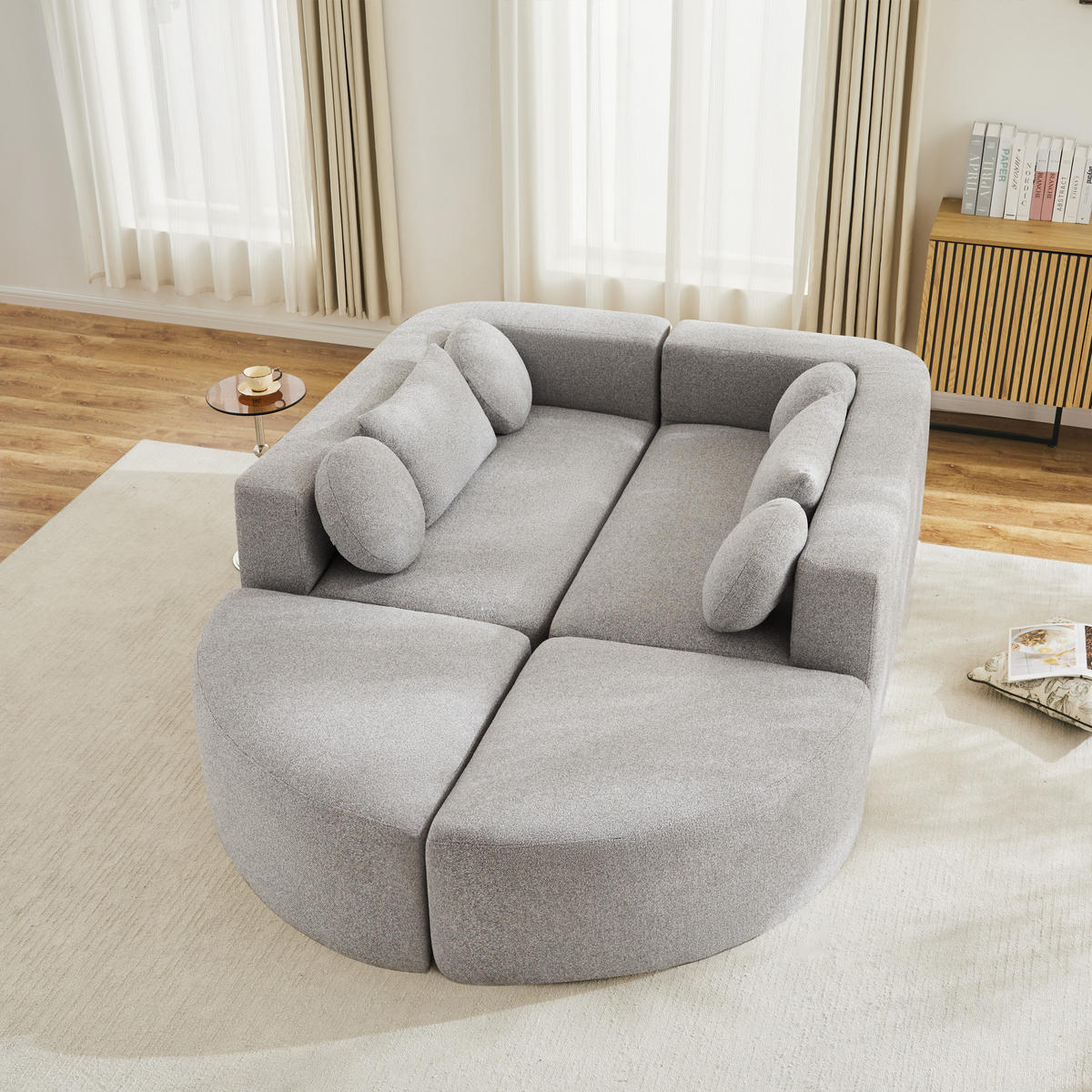 SCHLAFSOFA Grau Cloud Chenille modular Schlaffunktion 292cm - Grau, Textil (165/68/292cm) - FLIEKS