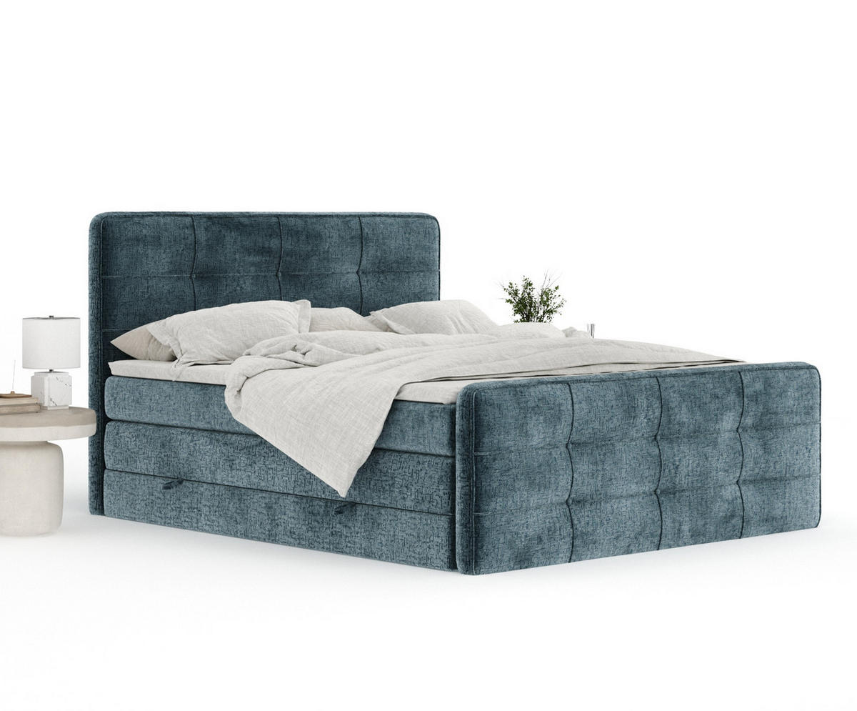 BOXSPRINGBETT Semplice Blau 160/200 cm - Blau/Schwarz, Holz/Holzwerkstoff (160/200cm) - Maison de Reve