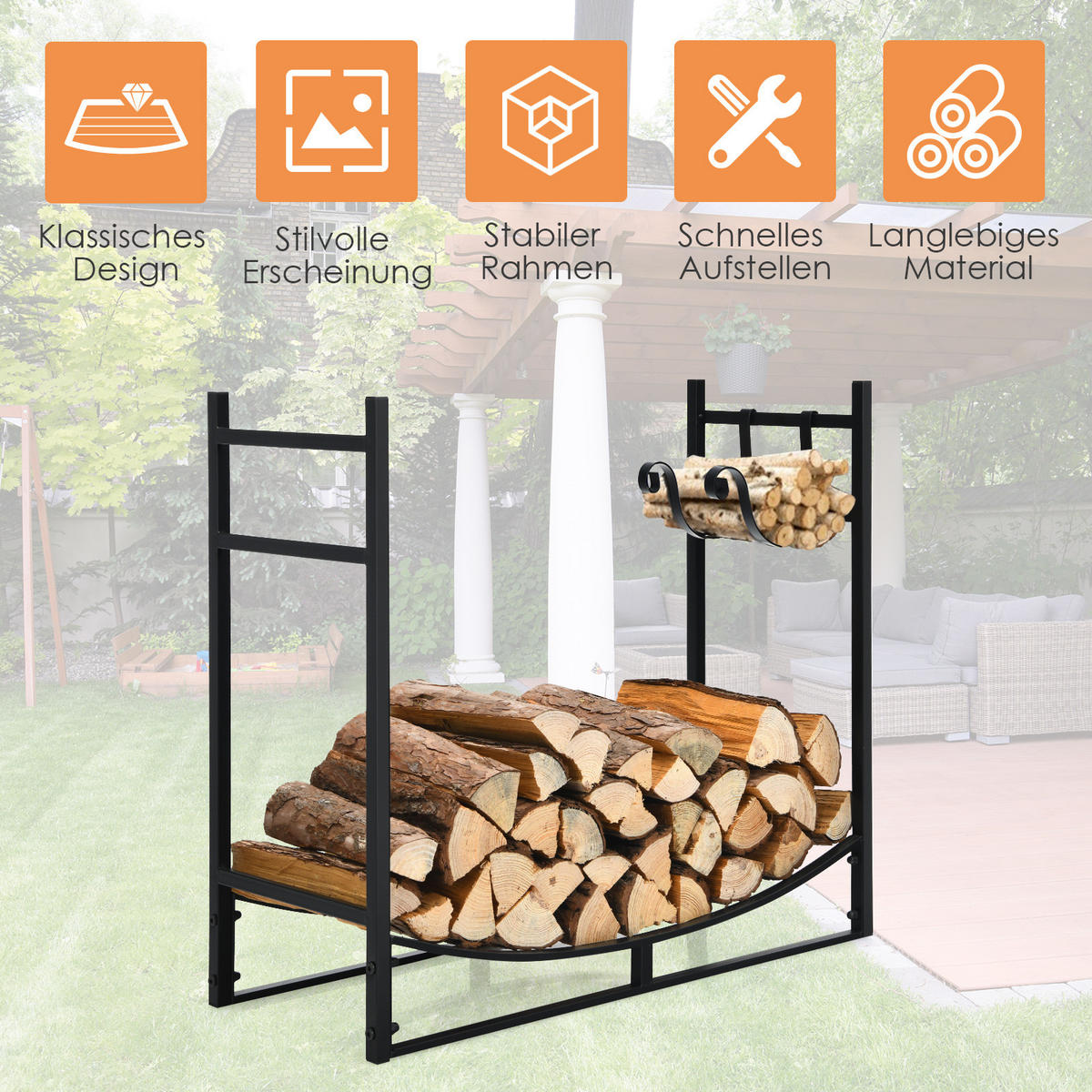 KAMINHOLZREGAL Schwarz - Schwarz, Metall (33/76/84cm) - COSTWAY