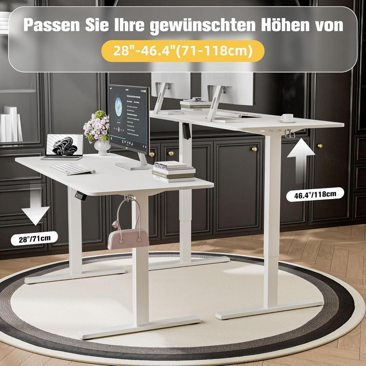 SCHREIBTISCH elektrisch höhenverstellbar Weiß 140 x 60 cm - Weiß, Metall (60/140/73cm)
